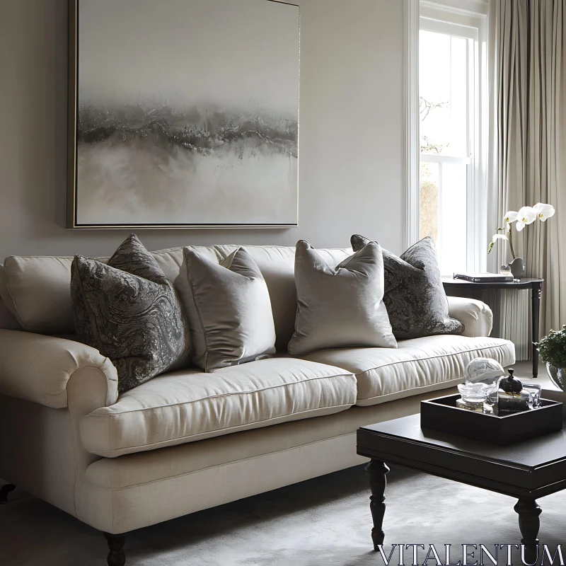 AI ART Neutral Toned Living Room with Couch