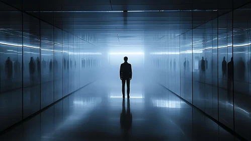 Figure in Illuminated Corridor