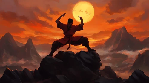 Sunset Silhouette Martial Arts Stance