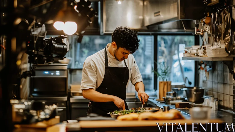 Chef at Work in Contemporary Kitchen Setting AI Image