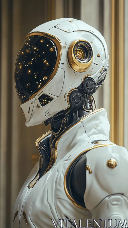 Innovative Cyborg Design in White and Gold AI Image