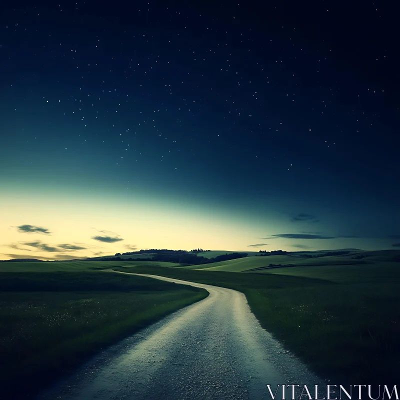 Night Landscape with Road and Stars AI Image