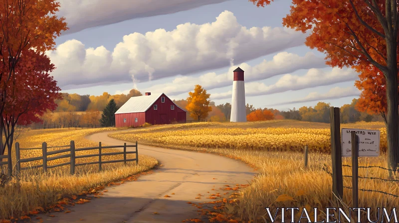 Scenic Autumn Countryside with Red Barn AI Image