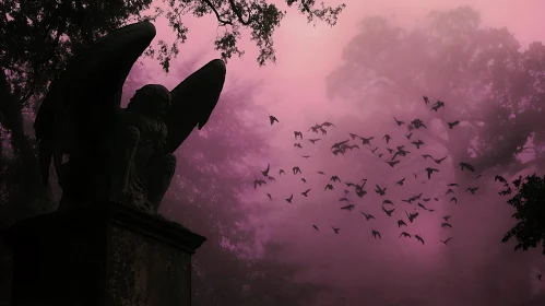 Gothic Angel and Birds in Flight