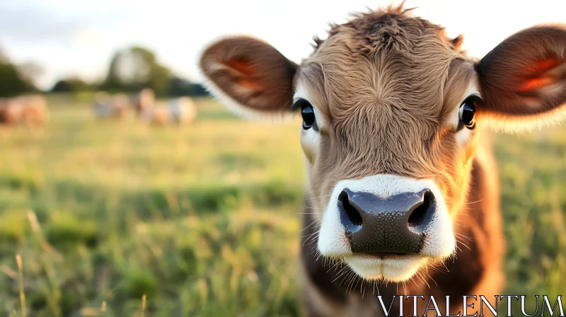 Adorable Calf Face in Meadow AI Image