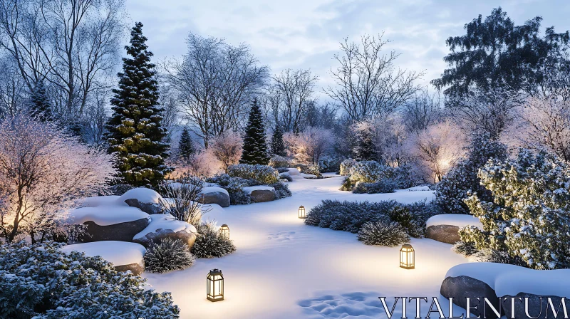 Snowy Garden Illumination AI Image