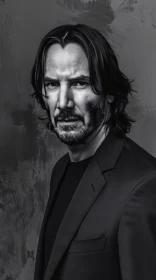 Keanu Reeves Thoughtful Black-and-White Image