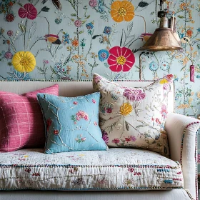 Floral Cushions on Sofa