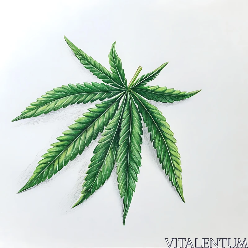 Detailed Green Leaf Illustration AI Image