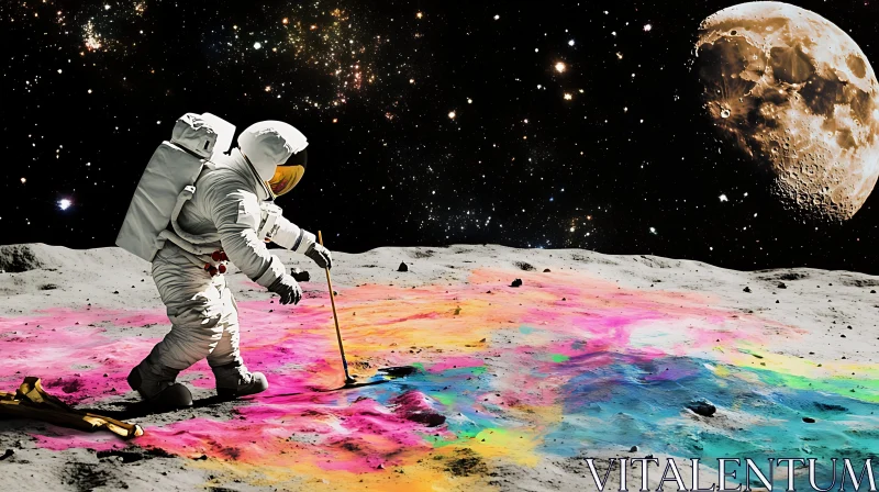 Painting the Moon: An Astronaut's Colorful Mission AI Image