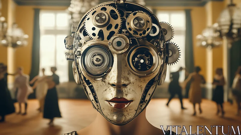 Mechanical Cyborg in an Elegant Ballroom AI Image