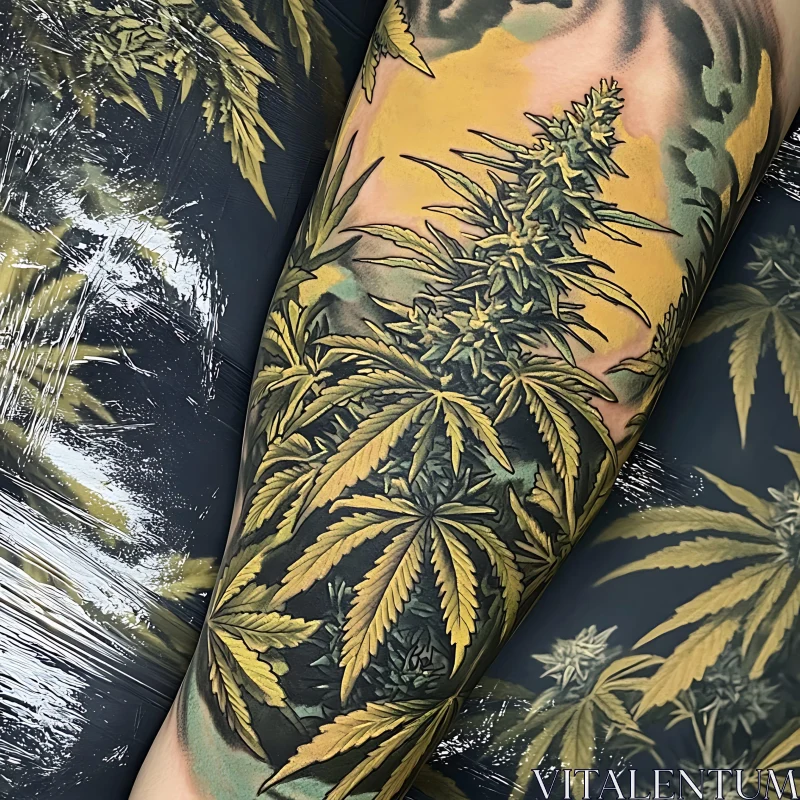 Cannabis Tattoo Design with Green Leaves AI Image