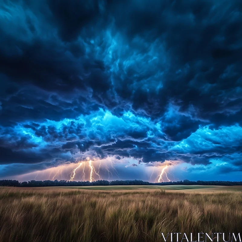 Field Under Lightning Storm AI Image