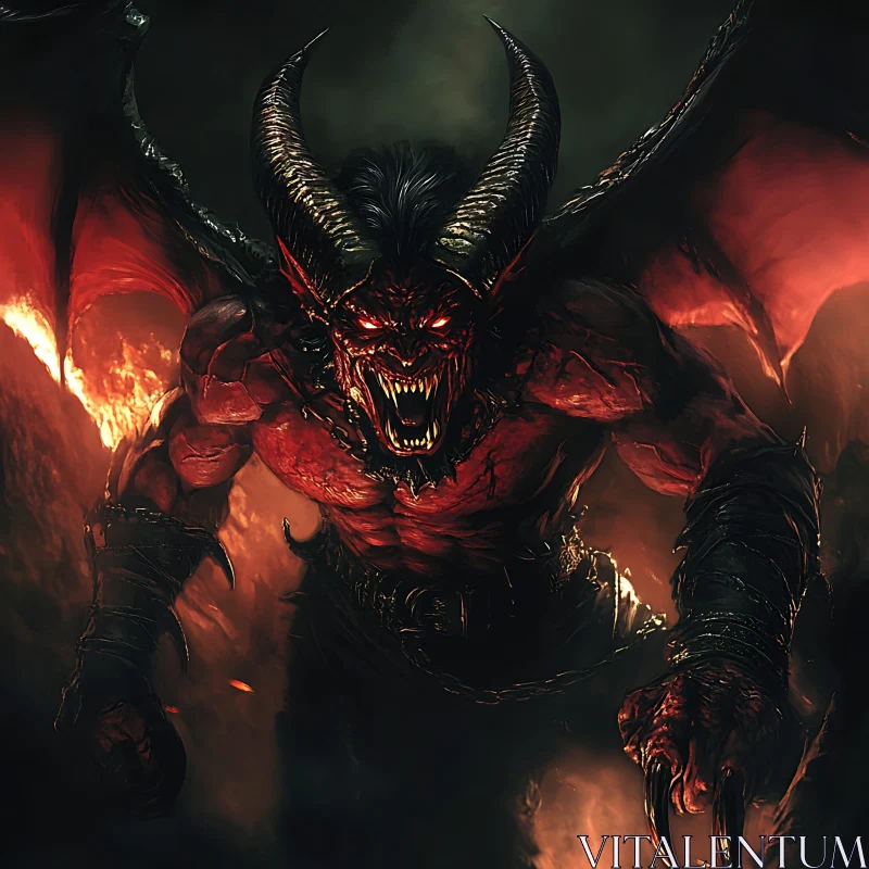 AI ART Horrific Demon With Wings and Horns