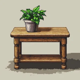 Pixelated Plant on Rustic Table