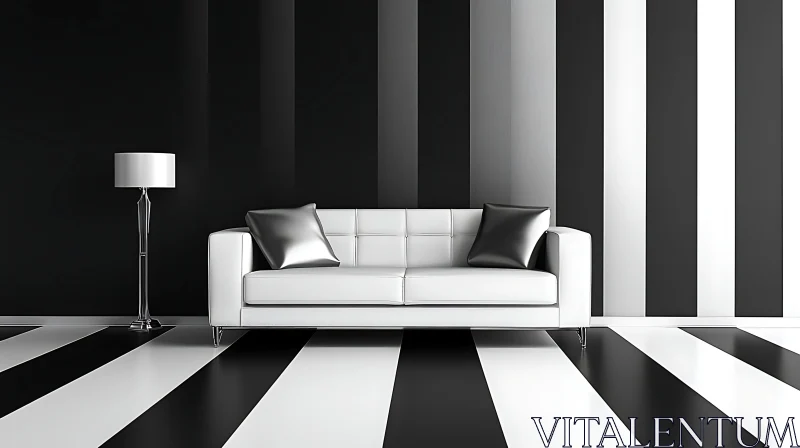 AI ART Modern Black and White Room with Sofa