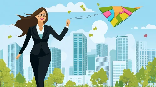 Woman in Suit with Kite Illustration