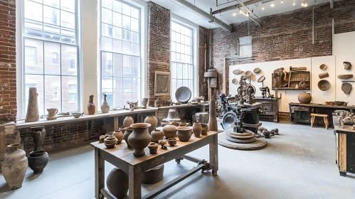 Charming Pottery Workshop with Brick Walls and Ample Natural Light