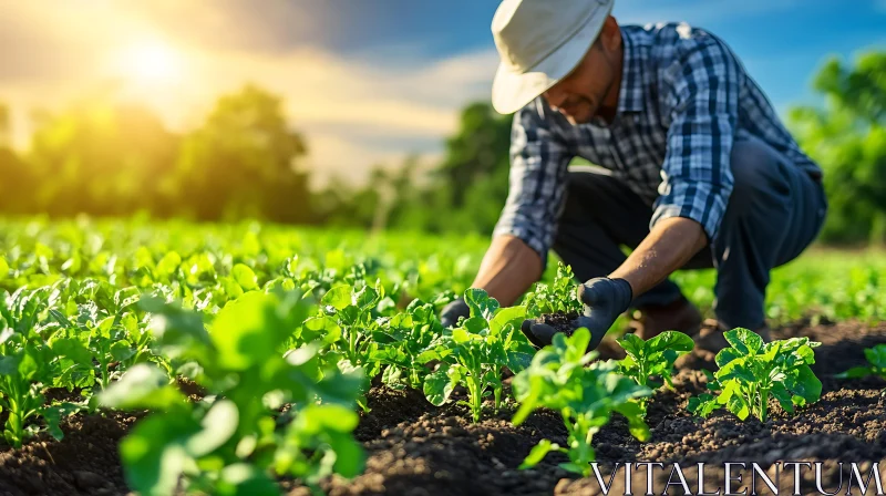 Agricultural Worker in Field of Greenery AI Image