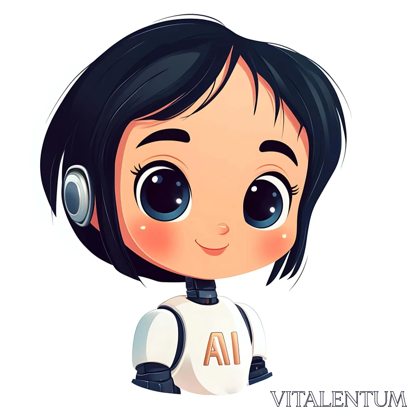 Cartoon Robot Girl with Blue Eyes AI Image