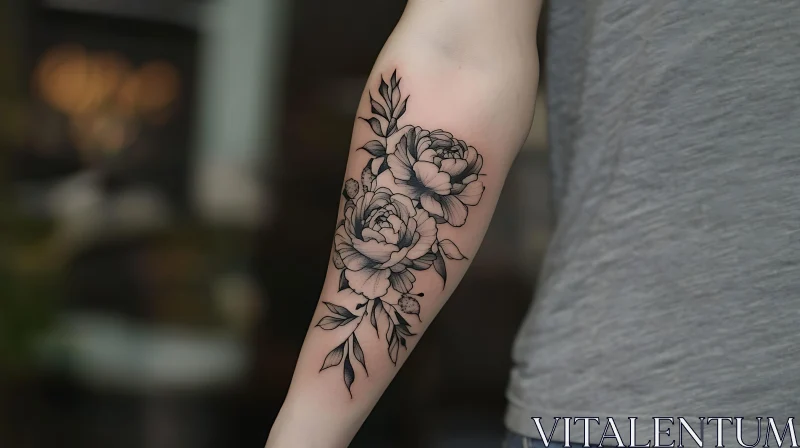 Elegant Flower Tattoo Design on Forearm AI Image