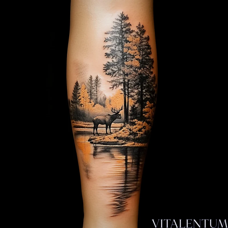 Serene Deer by Forest Lake Tattoo AI Image