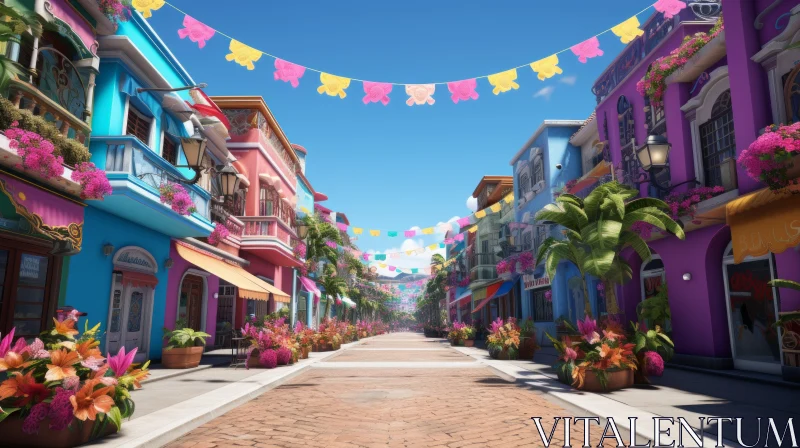 Colorful and Festive Street Scene in Disney Animation Style AI Image
