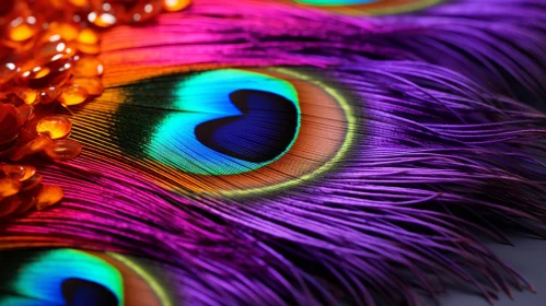 Colorful Peacock Feathers and Jewels in Low Depth of Field