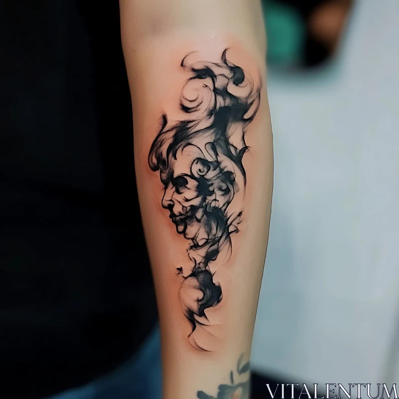 Ethereal Smoke Skull Tattoo on Forearm AI Image