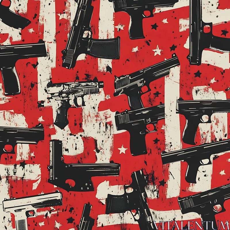 Firearms on American Flag Inspired Backdrop AI Image