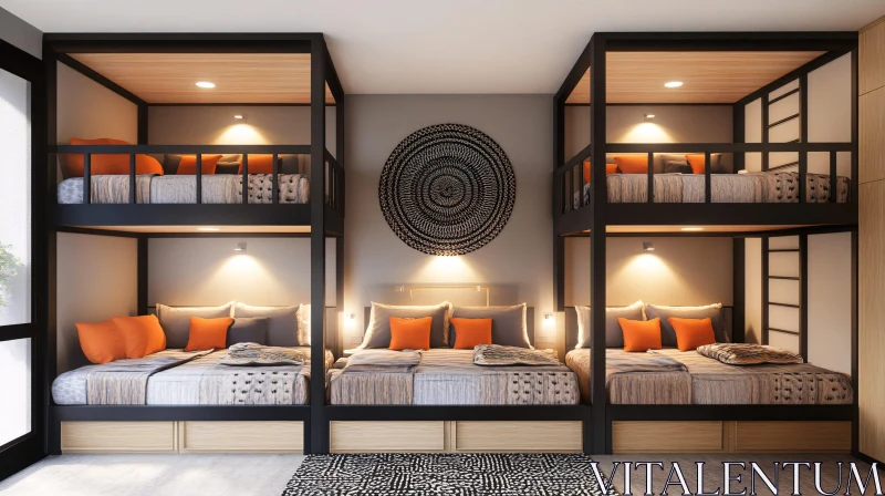 AI ART Modern Bedroom with Three Bunk Beds