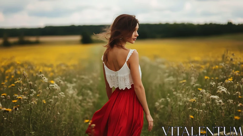 Lady in Field of Flowers AI Image