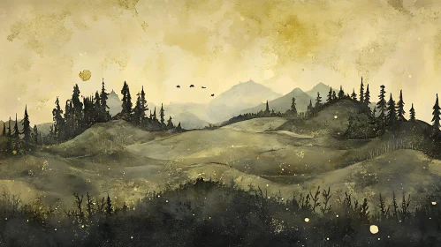 Tranquil Landscape Painting of Rolling Hills