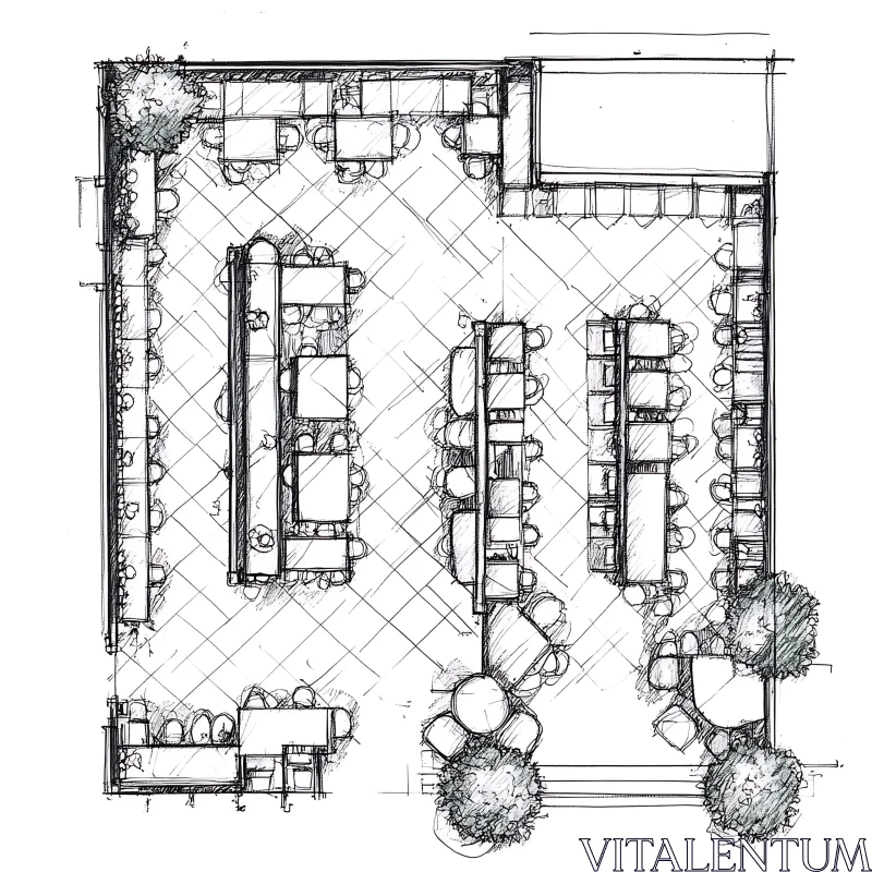 AI ART Monochrome Restaurant Layout Sketch