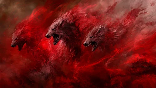 Wolves Emerging From Red Mist