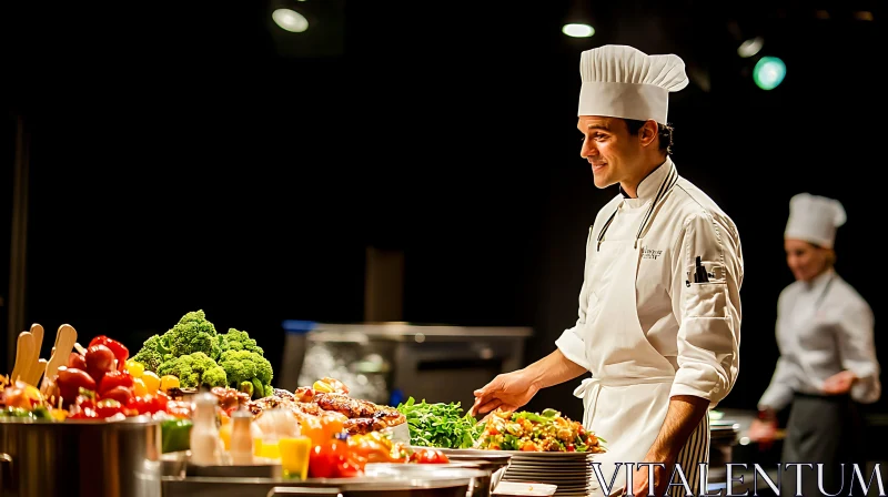 Chef in White Uniform at Buffet AI Image