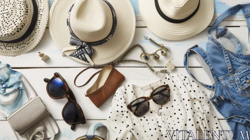 Stylish Summer Fashion: Straw Hats, Sunglasses, and More AI Image