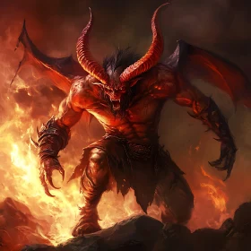 Red-Skinned Demon Amidst Flames