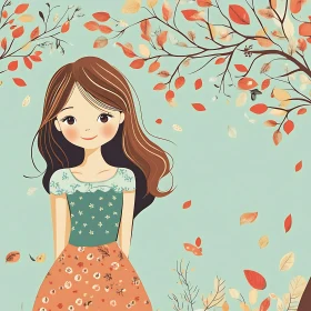 Autumnal Cartoon Portrait of a Girl
