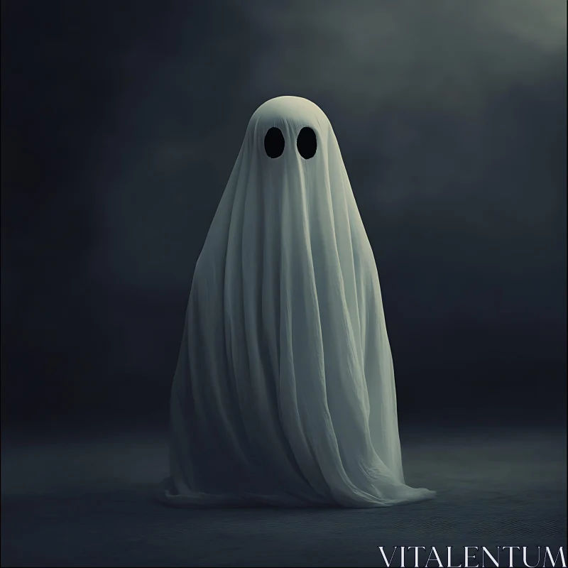 Ghostly Apparition in White Sheet AI Image