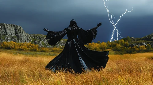 Dark Dress in Stormy Field