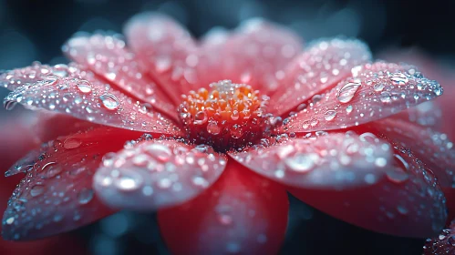 Macro Shot of Dew-Kissed Red Flower Petals