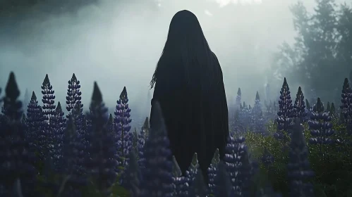 Shrouded Figure Among Flowers
