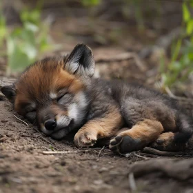 Sleeping Fox Cub in Natural Habitat