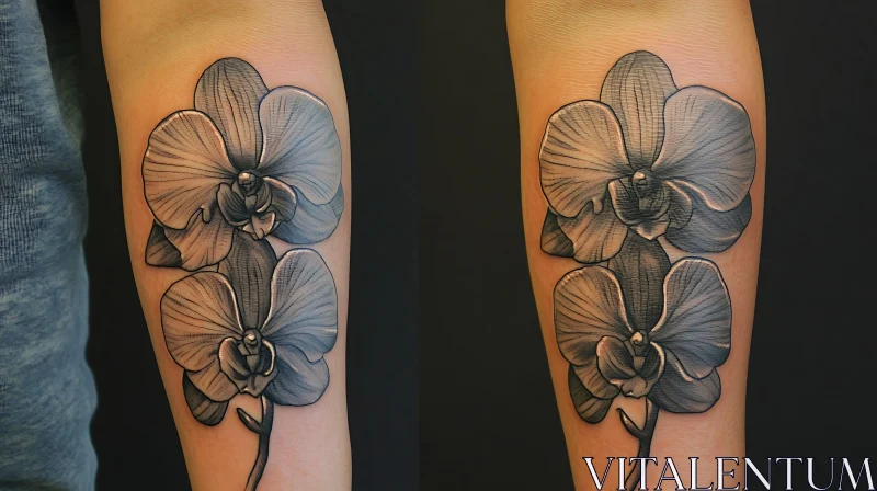 Meticulously Detailed Orchid Tattoo on Forearm AI Image