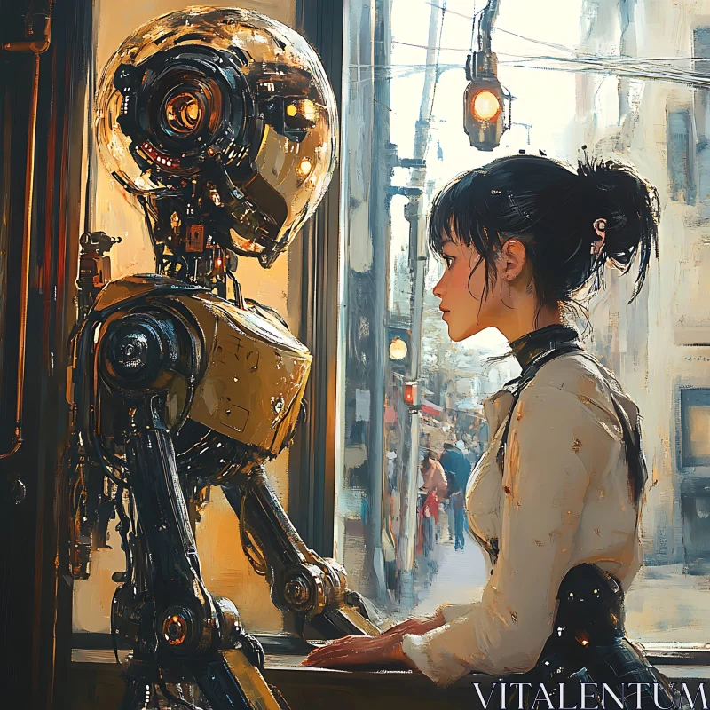 Intimate Moment Between Human and Robot AI Image