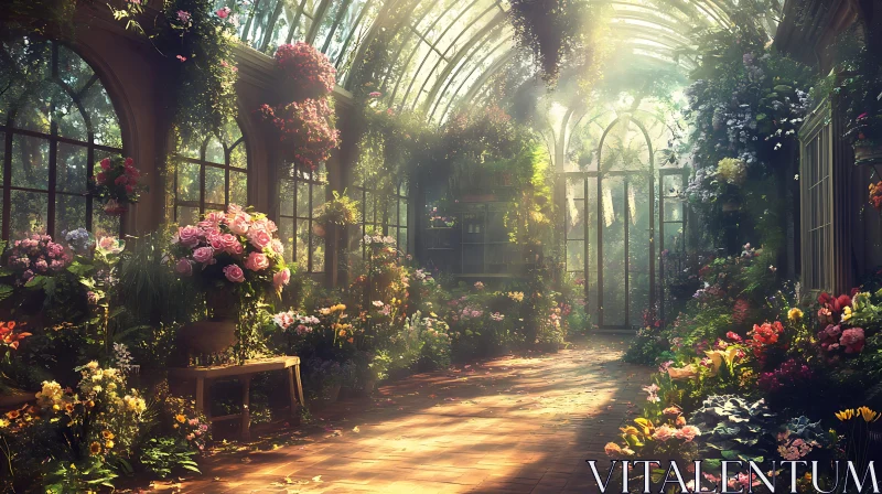 Sunlit Greenhouse: A Floral Paradise AI Image