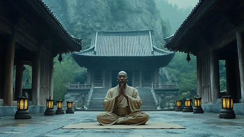 Zen Monk in Temple Courtyard