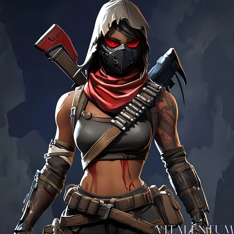 Masked Warrior with Weapons and Scarf AI Image