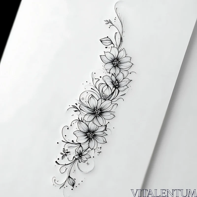 Intricate Floral Line Art Tattoo AI Image